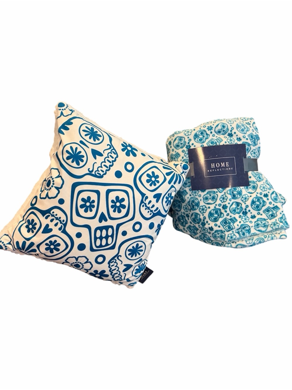 Blue Sugar Skull Decorative Pillow and Throw